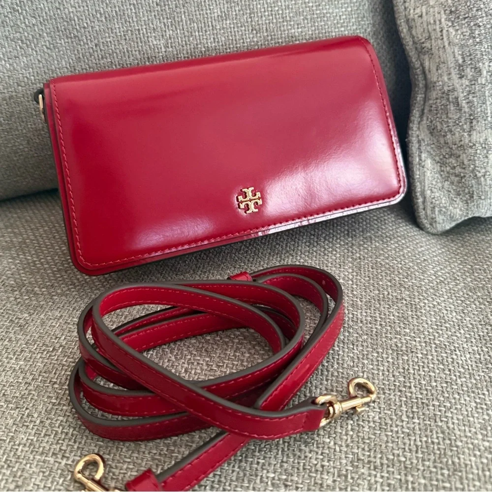 NWT Tory Burch Emerson Patent Leather Mini Crossbody Handbag In Red